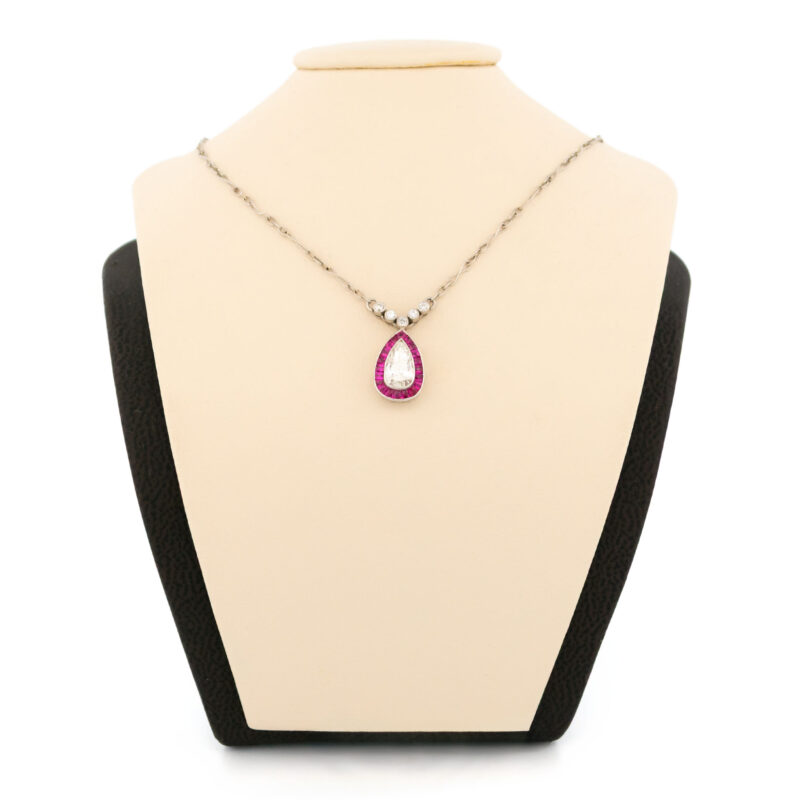 Diamond Ruby Platinum Pear-Shape Necklace 8543-1915