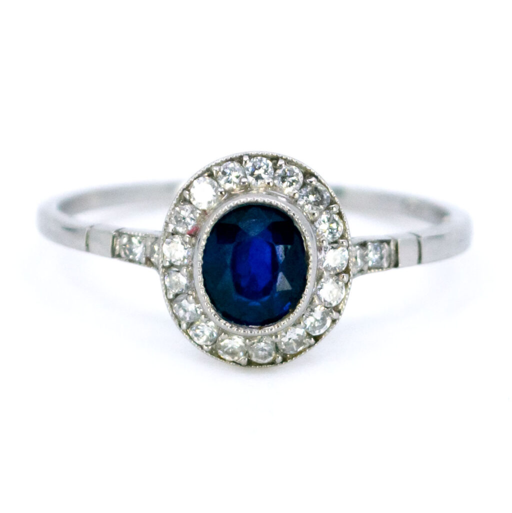 Diamond Sapphire Platinum Halo Ring 7430-1943 - Binenbaum Antiques ...