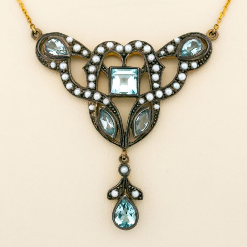 Collar Lavalier de plata de 9k con perlas de aguamarina 10223-6515 Image2