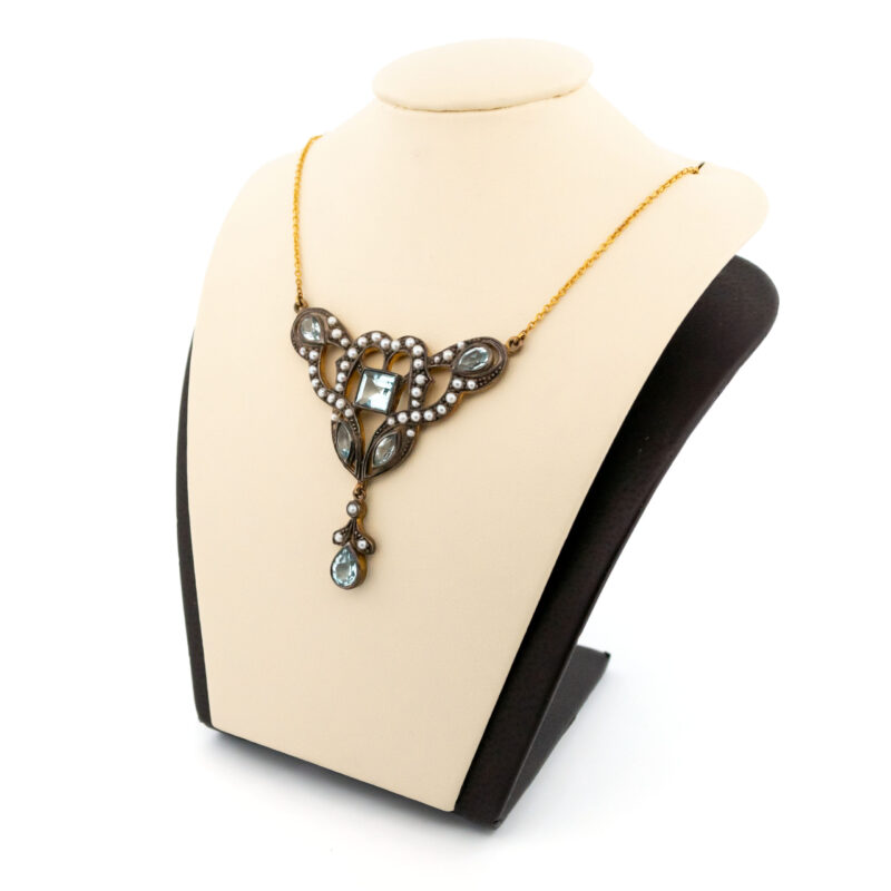 Collar Lavalier de plata de 9k con perlas de aguamarina 10223-6515 Image4