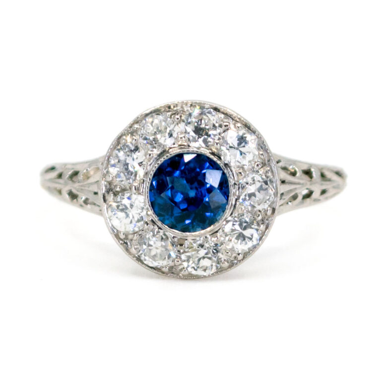 Sapphire Diamond Platinum Cluster Ring 11542-7070 Image1