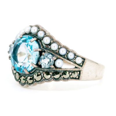 Topaz Pearl Marcasite (Pyrite) Silver Ring 11589-7106 Image2