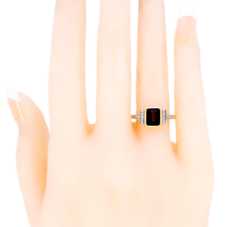Granaat Diamant 14k Rechthoekige Ring 11836-0214 - Afbeelding 6