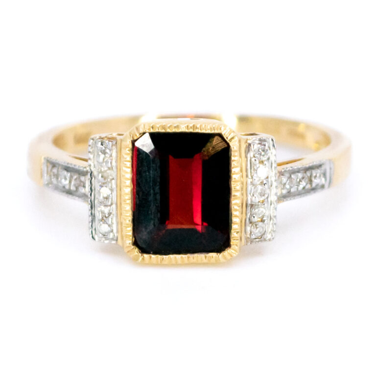 Granaat diamanten 14k rechthoekige ring 11836-0214 Afbeelding1