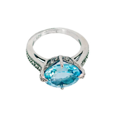 Marcasite (Pyrite) Topaz Silver Solitaire Ring 11870-7244 Image2