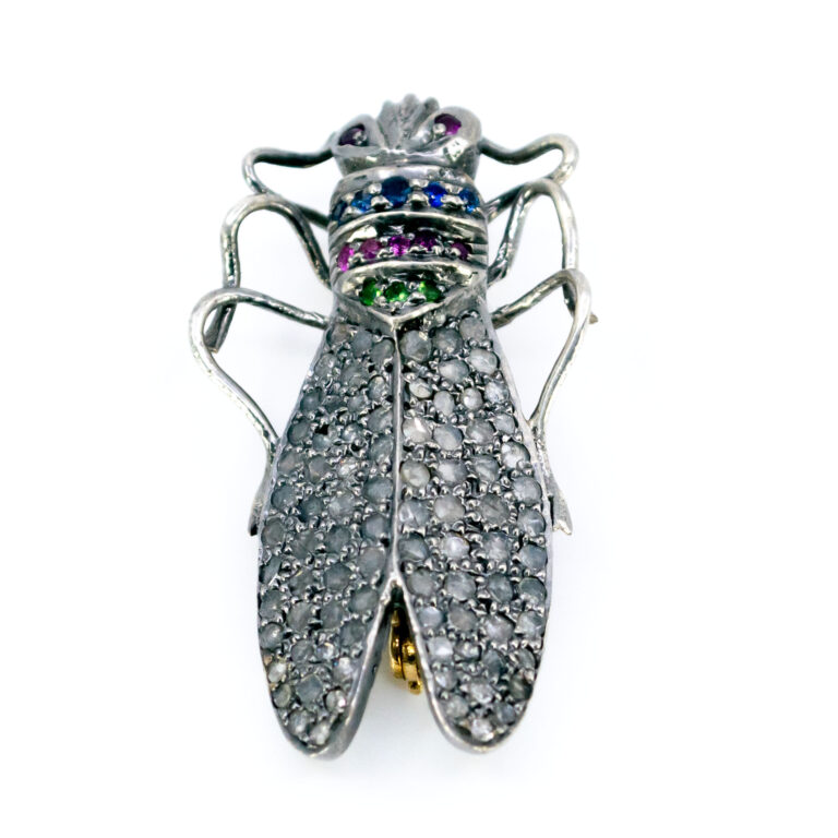 Diamond Emerald Ruby Sapphire 14k Silver Insect Brooch 12262-7393 Image2