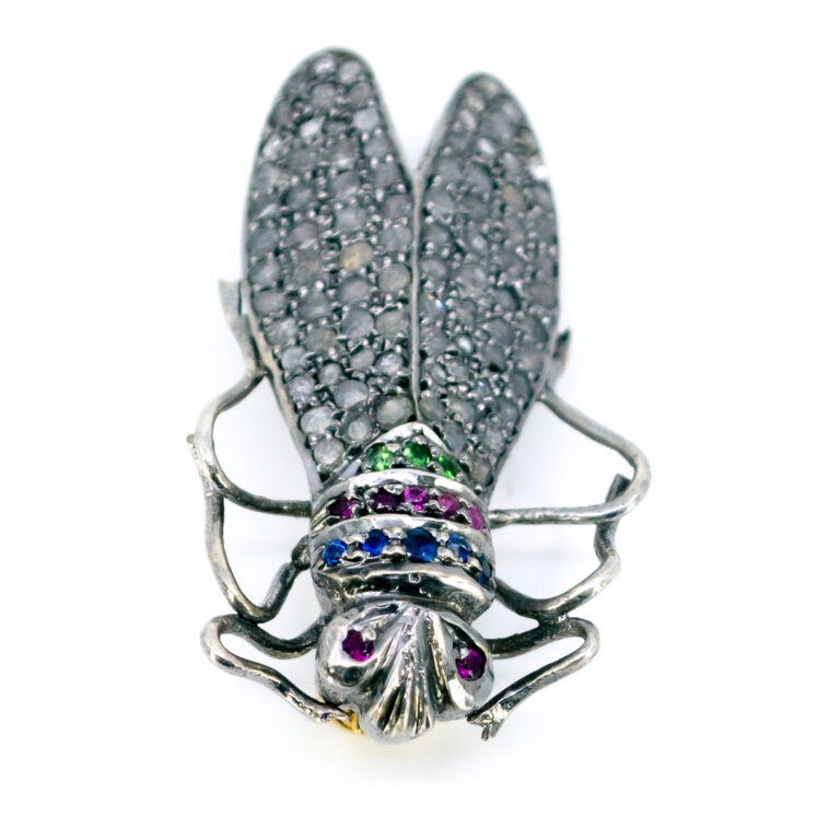 Diamond Emerald Ruby Sapphire 14k Silver Insect Brooch 12262-7393 Image3