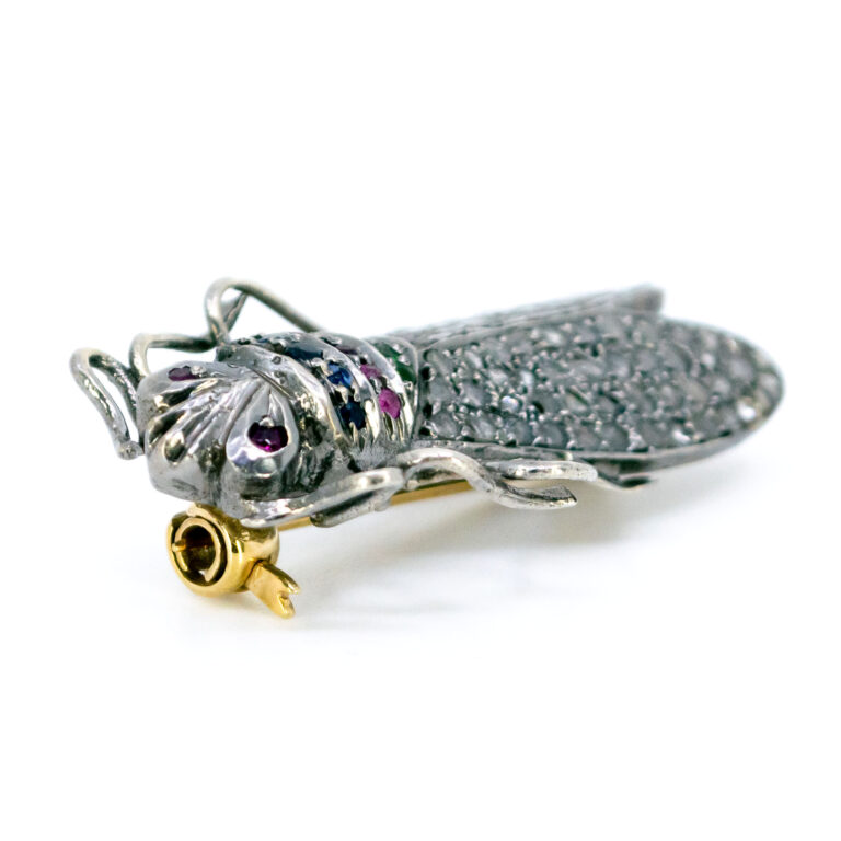 Diamond Emerald Ruby Sapphire 14k Silver Insect Brooch 12262-7393 Image4