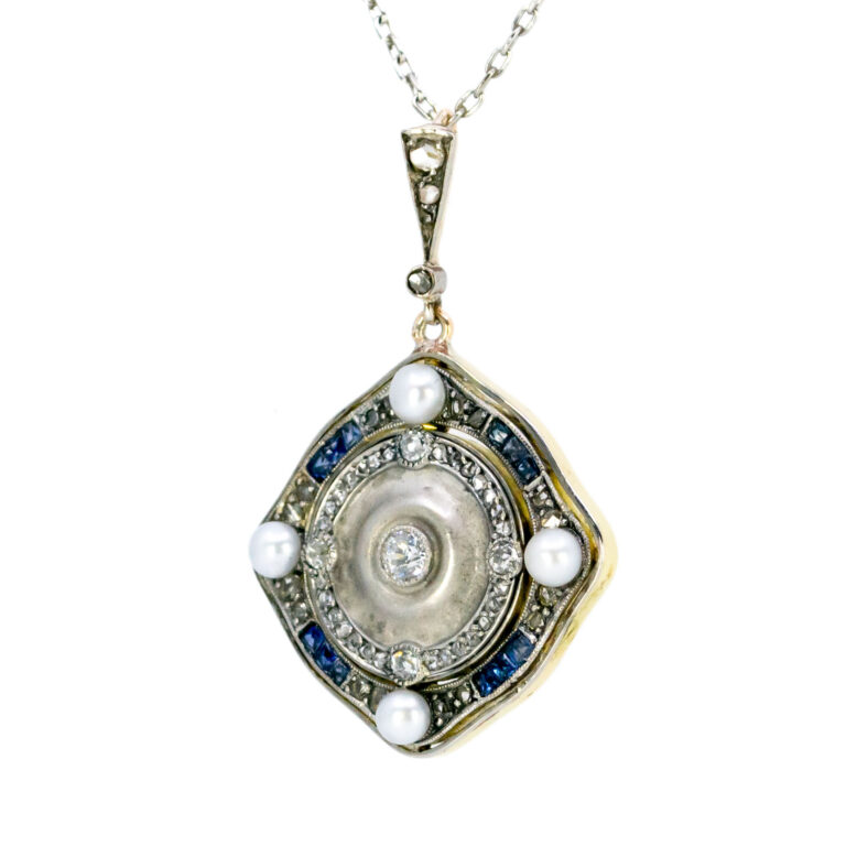 Diamond Pearl Sapphire 18k Platinum Deco Pendant 12356-2357 Image2