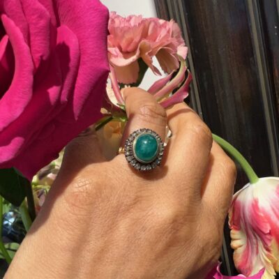 Emerald Diamond 14k Silver Cluster Ring 12730-8008 Image2