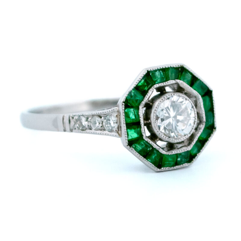Anillo con forma de octágono de platino y esmeralda con diamantes 13259-5088 Imagen 2