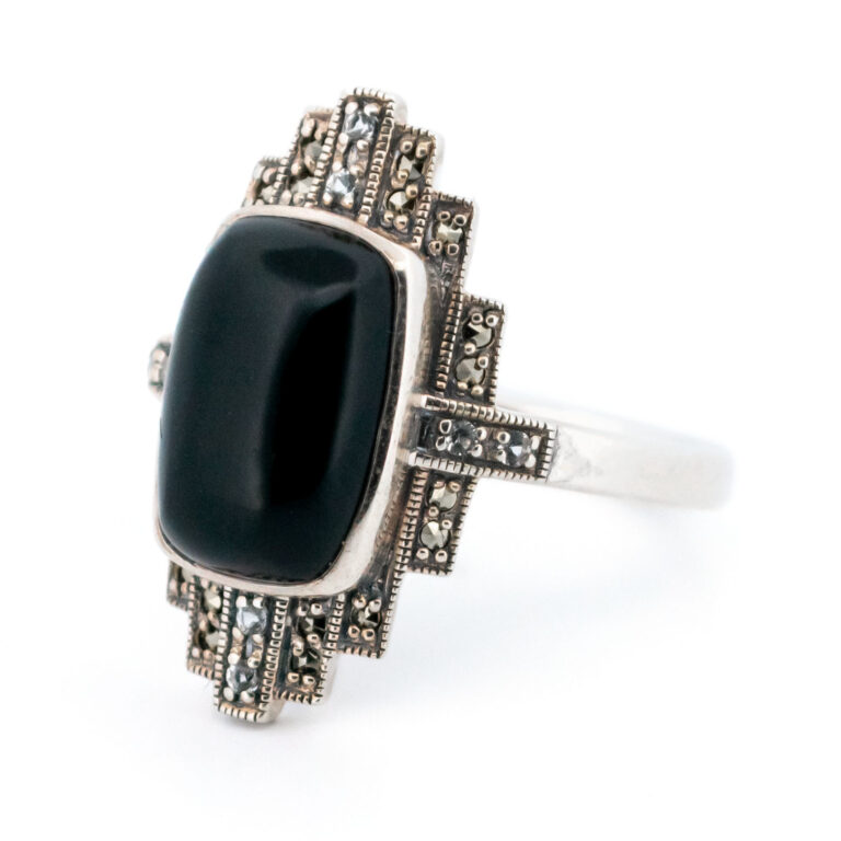 Onyx Marcasite (Pyrite) Topaz Silver Ring 13459-1258 Image2