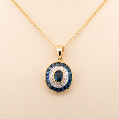 Diamond Sapphire 14k Deco Pendant 13791-0259a Image2