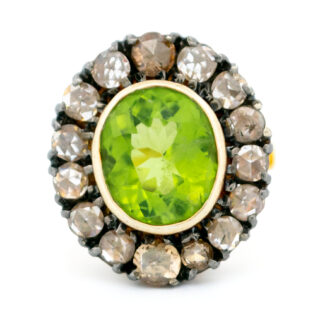 Peridot Diamond 14k Silver Cluster Ring 14609-8378 Image1