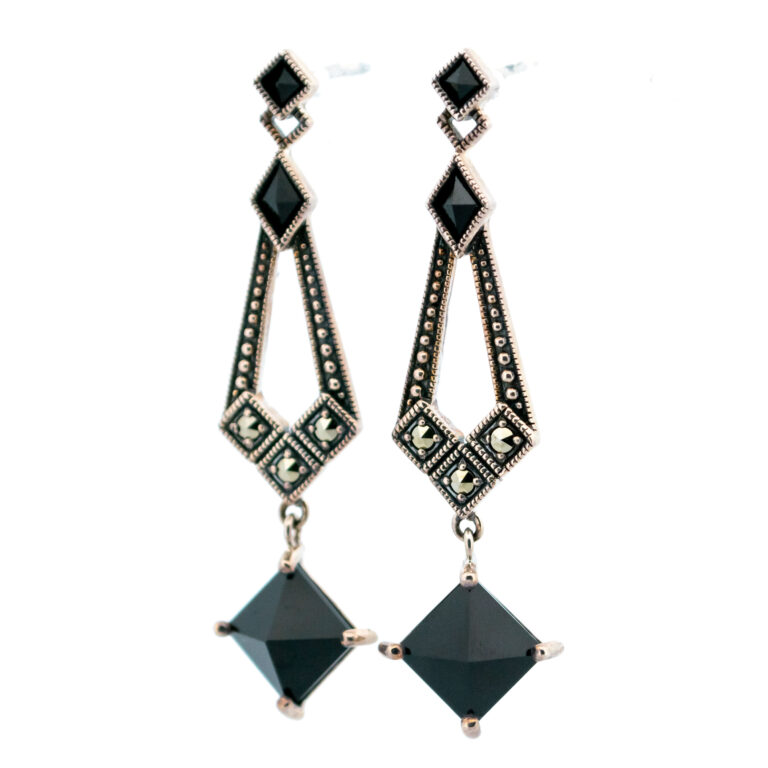 Onyx Marcasite (Pyrite) Silver Drop Earrings 14685-1769 Image3