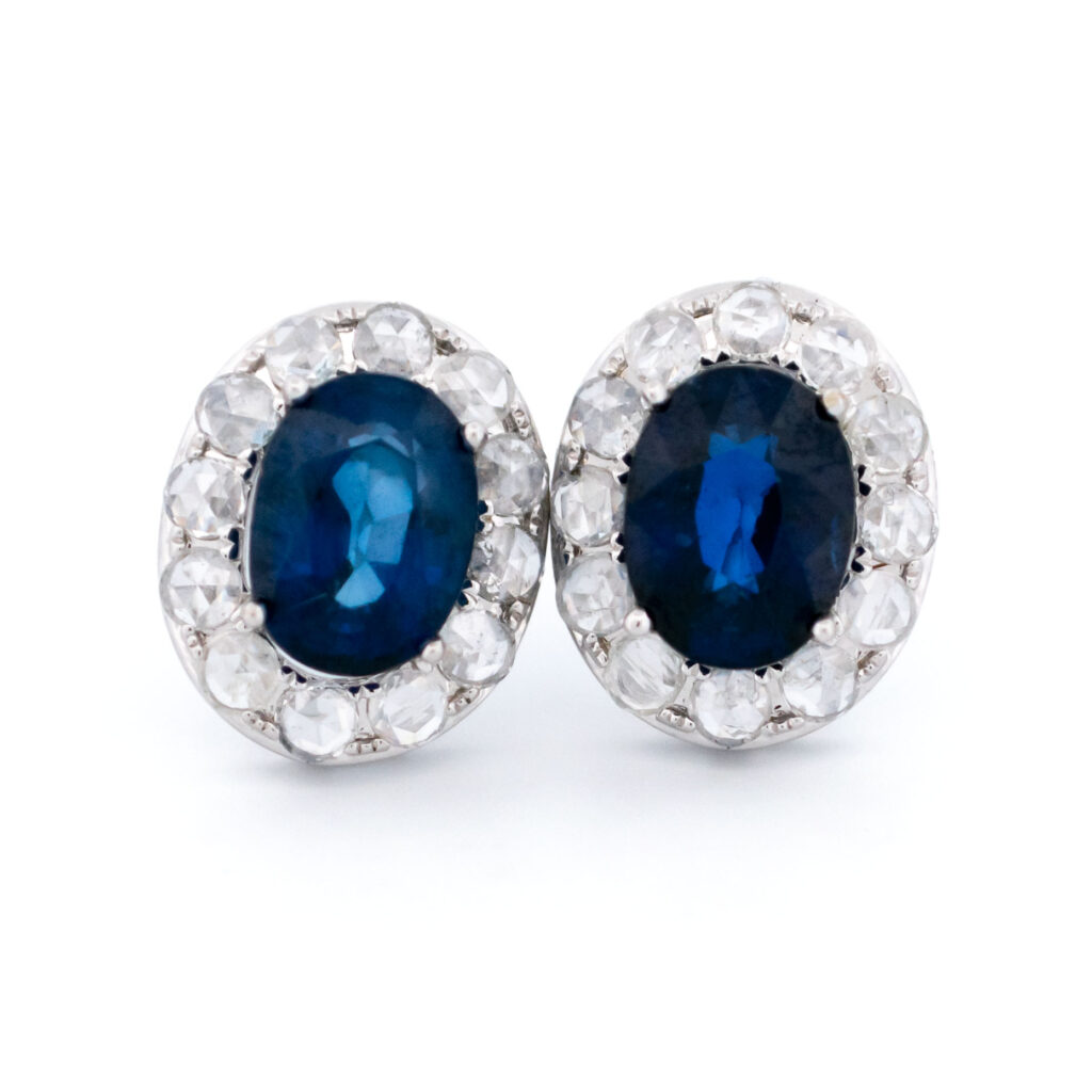 Diamond Sapphire 18k Cluster Earrings 15163-8517 Image1