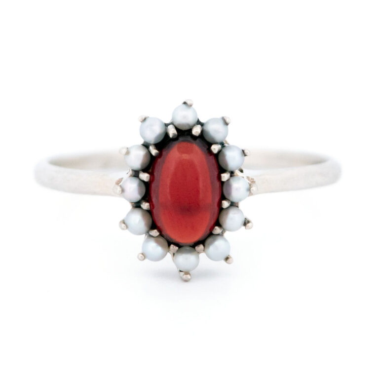 Garnet Pearl Silver Cluster Ring 15359-2111 Image1