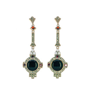 Garnet Marcasite (Pyrite) Onyx Pearl Silver Drop Earrings 15395-2145 Image1