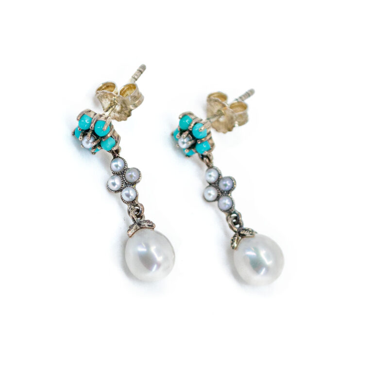 Pearl Turquoise Silver Drop Earrings 15415-2165 Image2