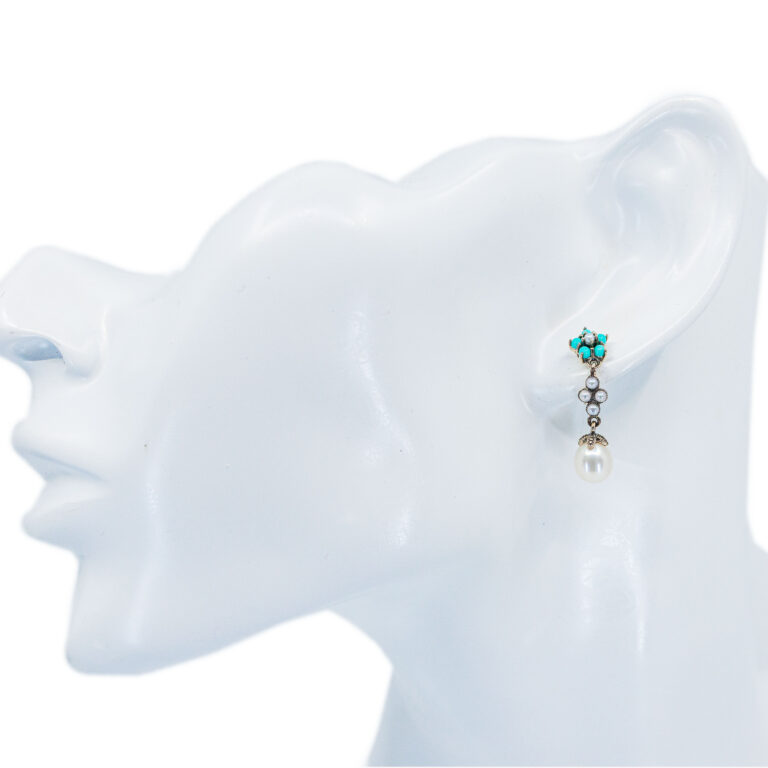 Pearl Turquoise Silver Drop Earrings 15415-2165 Image3