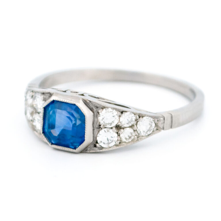 Diamond Sapphire Platinum East-West Ring 15468-5202 Image4