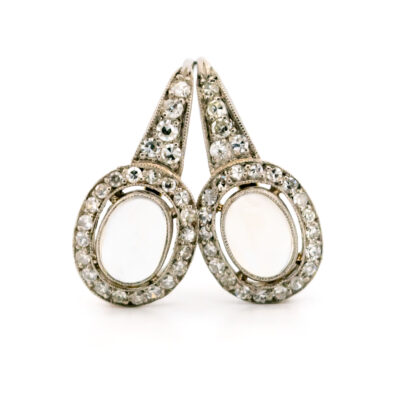 Diamond Moonstone Platinum 18k Cluster Earrings 15472-5206 Image2