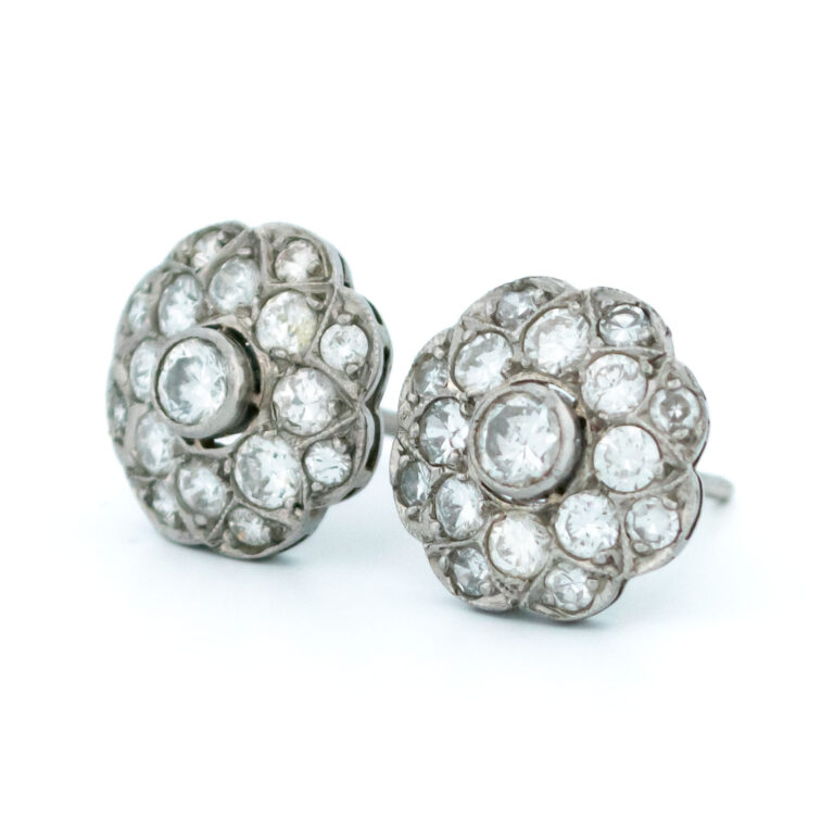 Diamond Platinum Cluster Earrings 26-0481 Image3