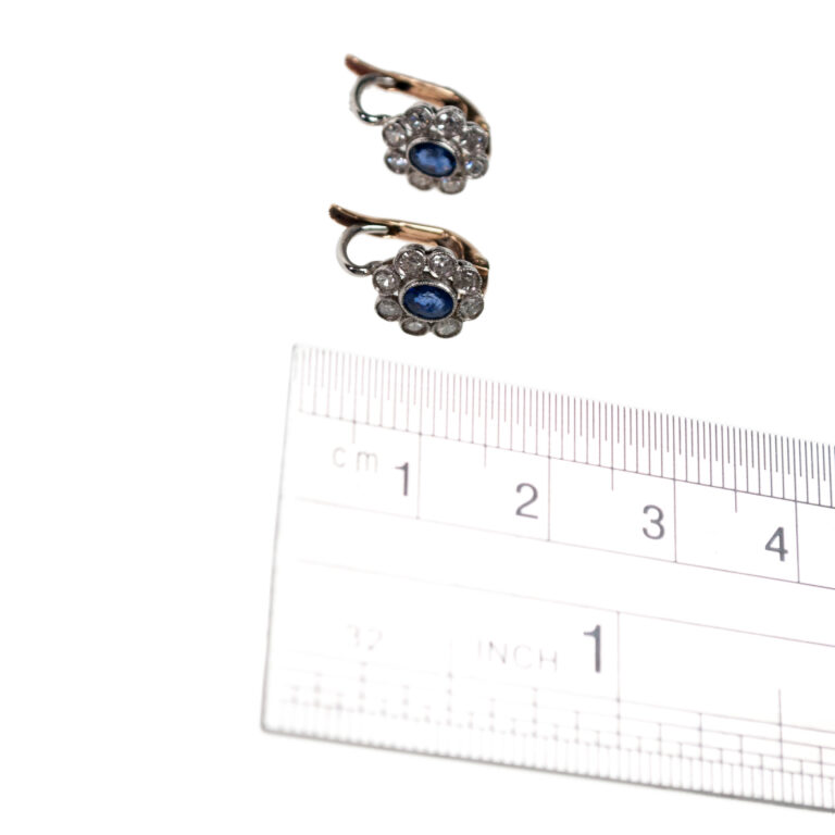 Diamond Sapphire Platinum Cluster Earrings 5598-4766 Image3