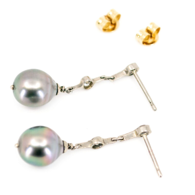 Aretes colgantes de perlas de diamantes de 18k 6883-0845 Image5