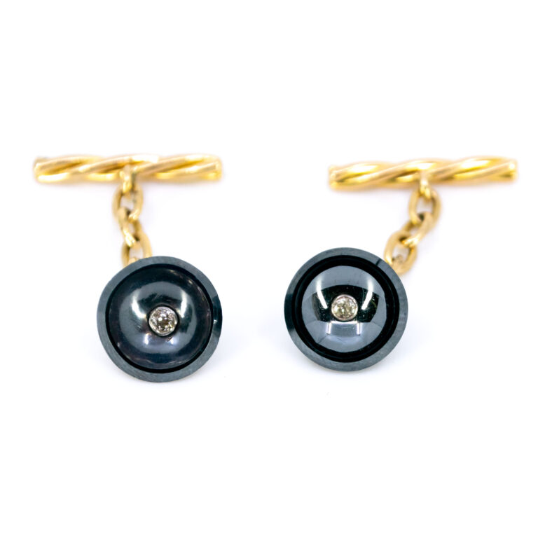 Diamond Hematite 18k Chain Link Cufflinks 8300-2019 Image2