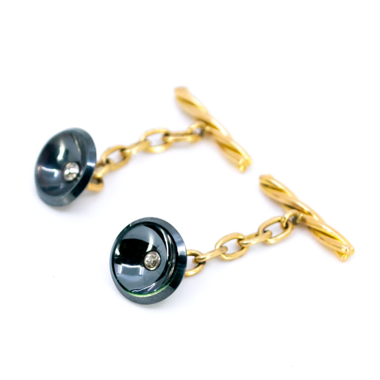 Diamond Hematite 18k Chain Link Cufflinks 8300-2019 Image3