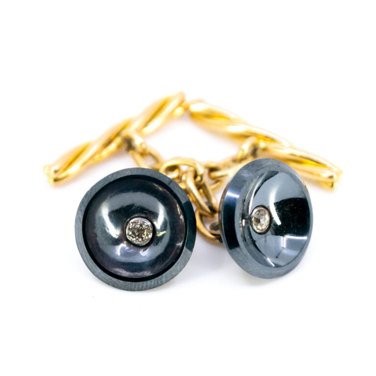 Diamond Hematite 18k Chain Link Cufflinks 8300-2019 Image5