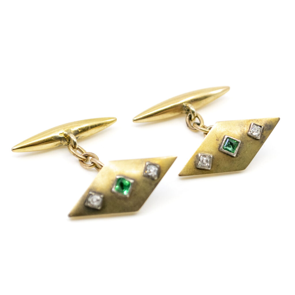 Diamond Emerald 18k Chain Link Cufflinks 8302-2021 Image2