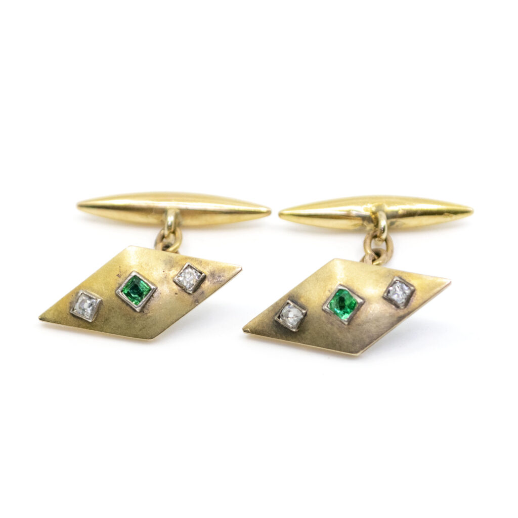 Diamond Emerald 18k Chain Link Cufflinks 8302-2021 Image1