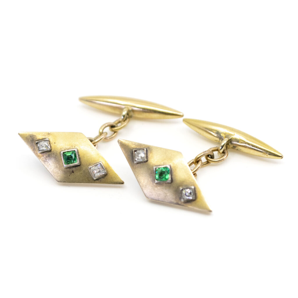 Diamond Emerald 18k Chain Link Cufflinks 8302-2021 Image3