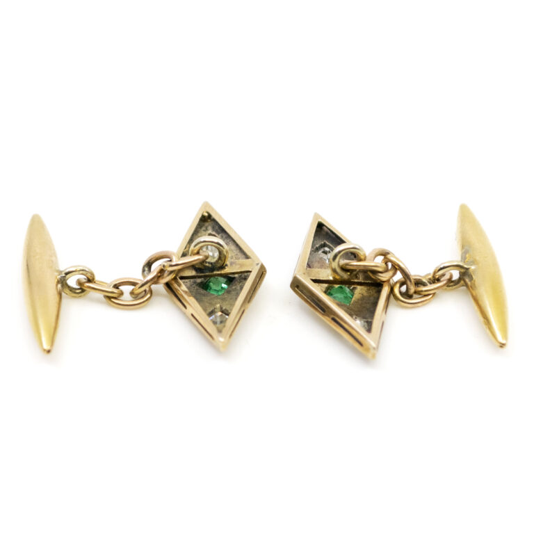 Diamond Emerald 18k Chain Link Cufflinks 8302-2021 Image4