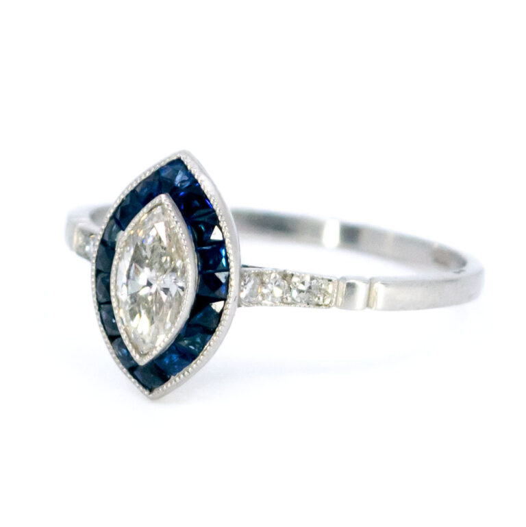 Diamond Sapphire Platinum Navette Ring 8583-2060 Image3