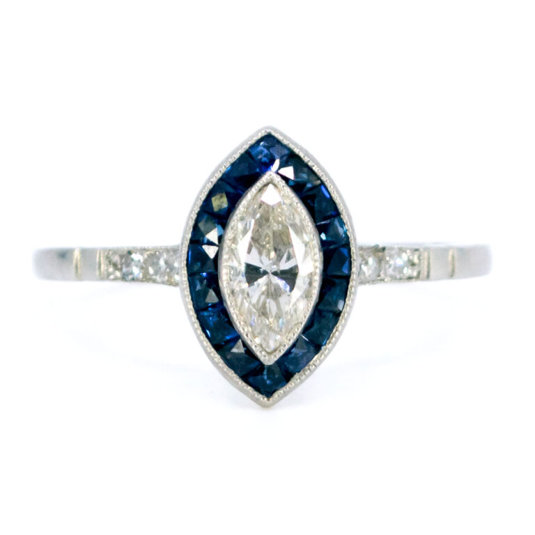 Diamond Sapphire Platinum Navette Ring 8583-2060 Image1