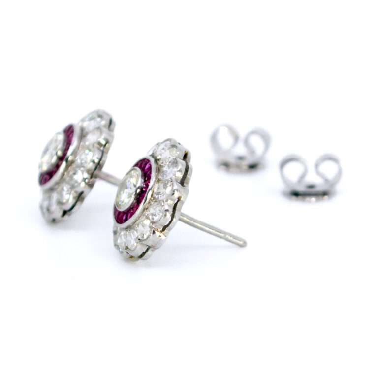 Diamond Ruby Platinum Cluster Earrings 8599-2076 Image3