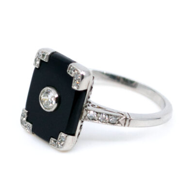 Onyx Diamond Platinum Rectangle-Shape Ring 8807-0038 Image2