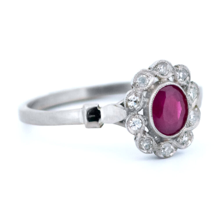 Ruby Diamond 18k Platinum Cluster Ring 9056-7087 Image2