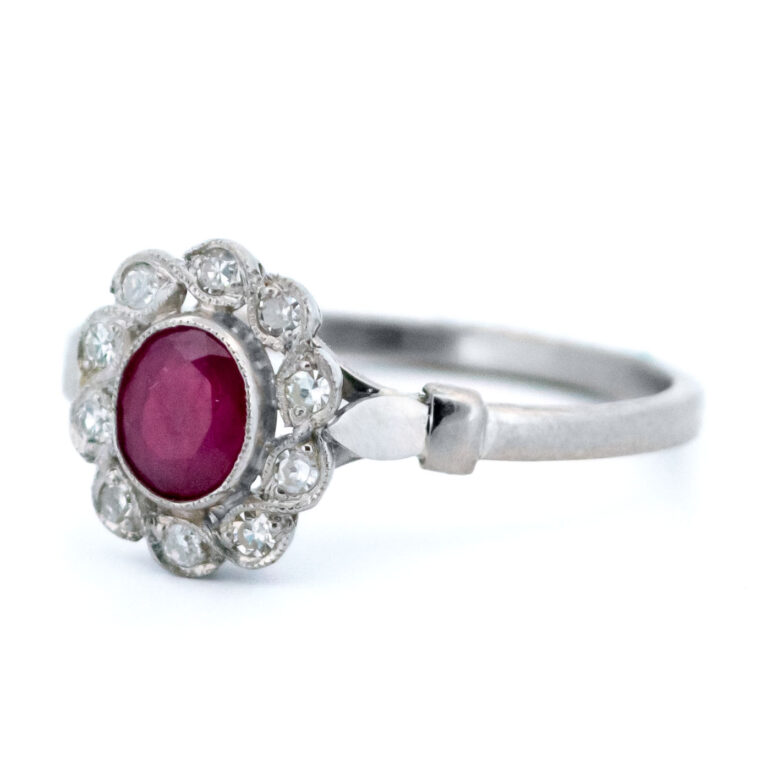 Ruby Diamond 18k Platinum Cluster Ring 9056-7087 Image3