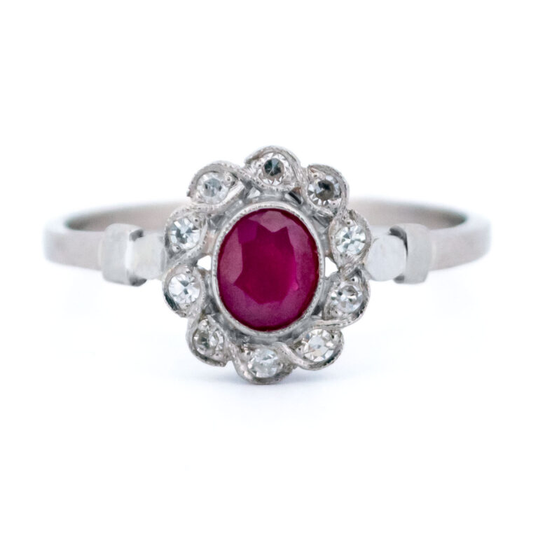 Ruby Diamond 18k Platinum Cluster Ring 9056-7087 Image1