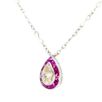 Diamond Ruby Platinum Halo Necklace 11472-6287 Image2