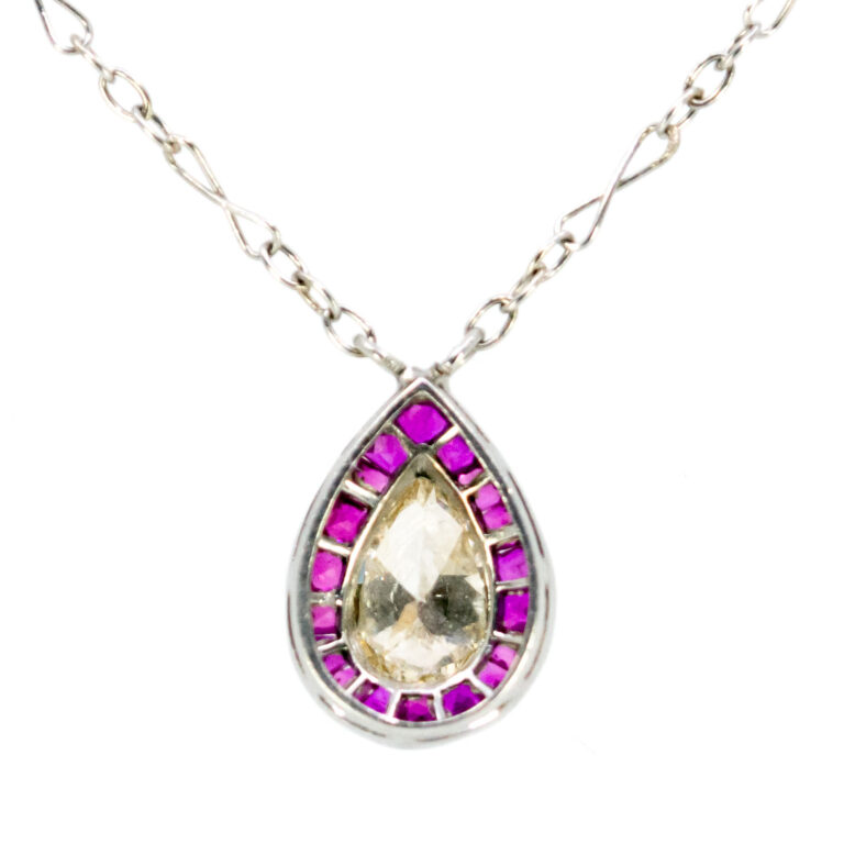 Diamond Ruby Platinum Halo Necklace 11472-6287 Image4