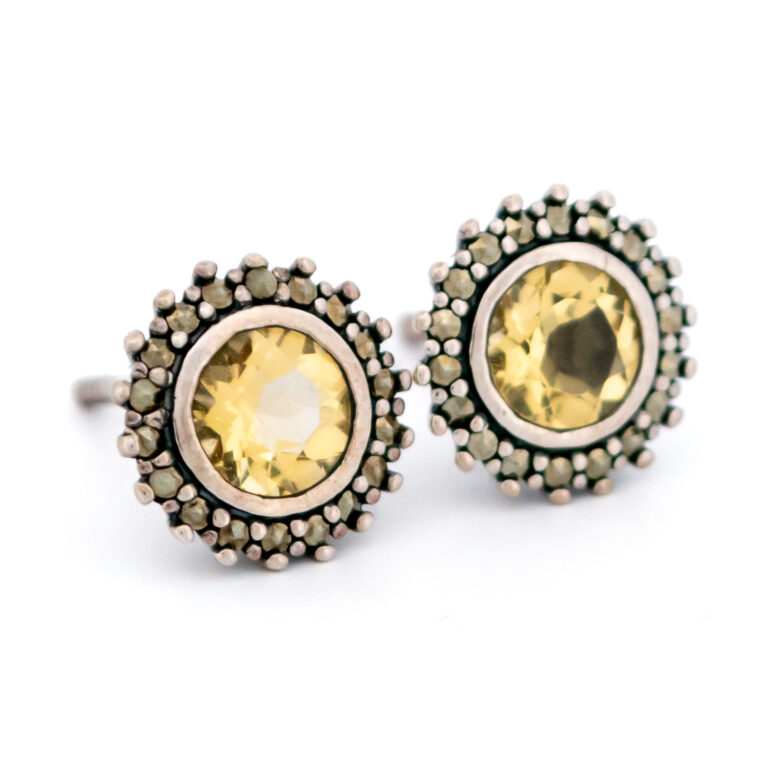 Peridot Marcasite (Pyrite) Silver Stud Earrings 13416-1217 Image2