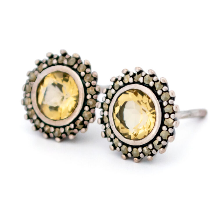 Peridot Marcasite (Pyrite) Silver Stud Earrings 13416-1217 Image3