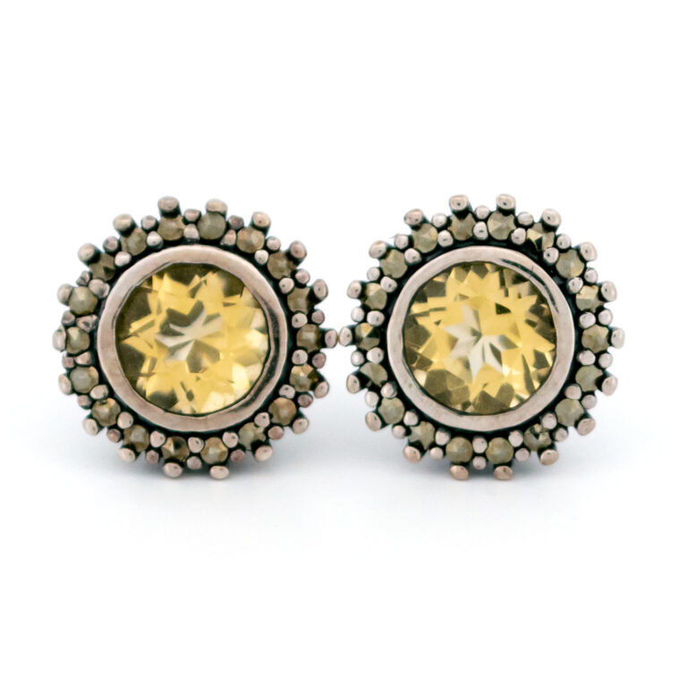 Peridot Marcasite (Pyrite) Silver Stud Earrings 13416-1217 Image1