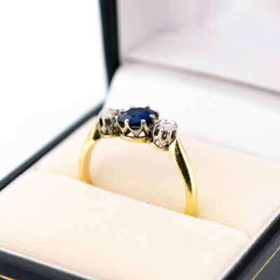 Sapphire Diamond 14k Silver Trilogy Ring 15042-8487 Image2