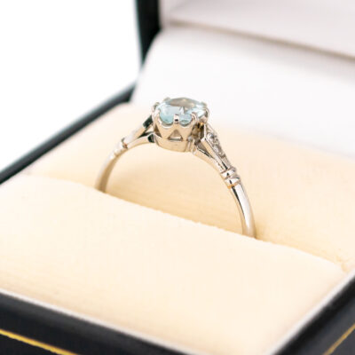 Aquamarine Diamond Platinum Solitaire Ring 15471-5205 Image2
